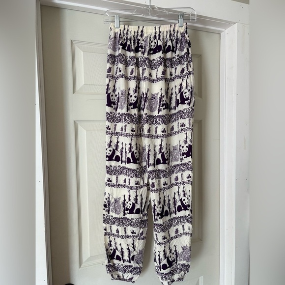 Kathmandu Imports Womens Size Large Pants Panda Pattern Lounge Pull on Rayon - Picture 2 of 10